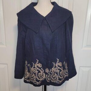 DANA BUCHMAN Chambray Linen Embroidered Blazer Large